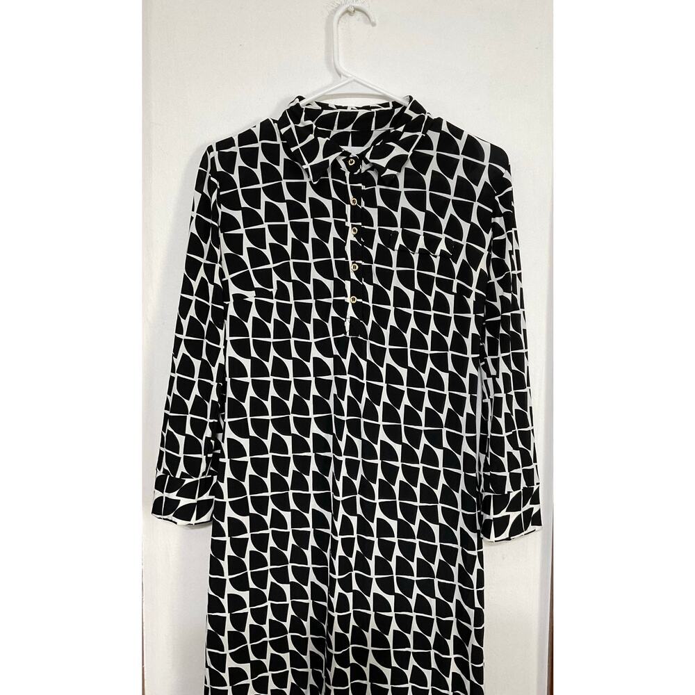 Donna Morgan Tie Waist Button Front Shirt Dress 3/4 Sleeve Sz 6 Small Geometric - Picture 4 of 7